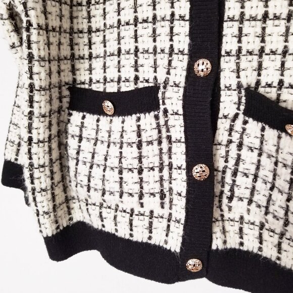 Oversized Tweed Textured Knit Cardigan Jacket Sweater OS Chunky Knit Pockets - Picture 6 of 16